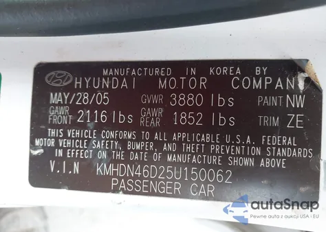 2005 Hyundai Elantra Gls/Gt from USA, damaged, VIN KMHDN46D25U150062